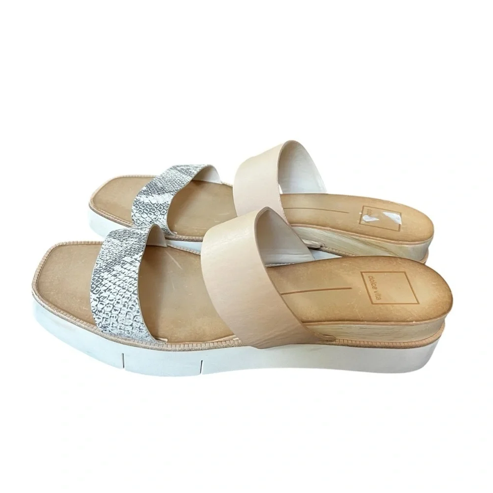 Dolce vita tan snake print wood sandals 9.5 Parni Double-Band Flatform Sandals